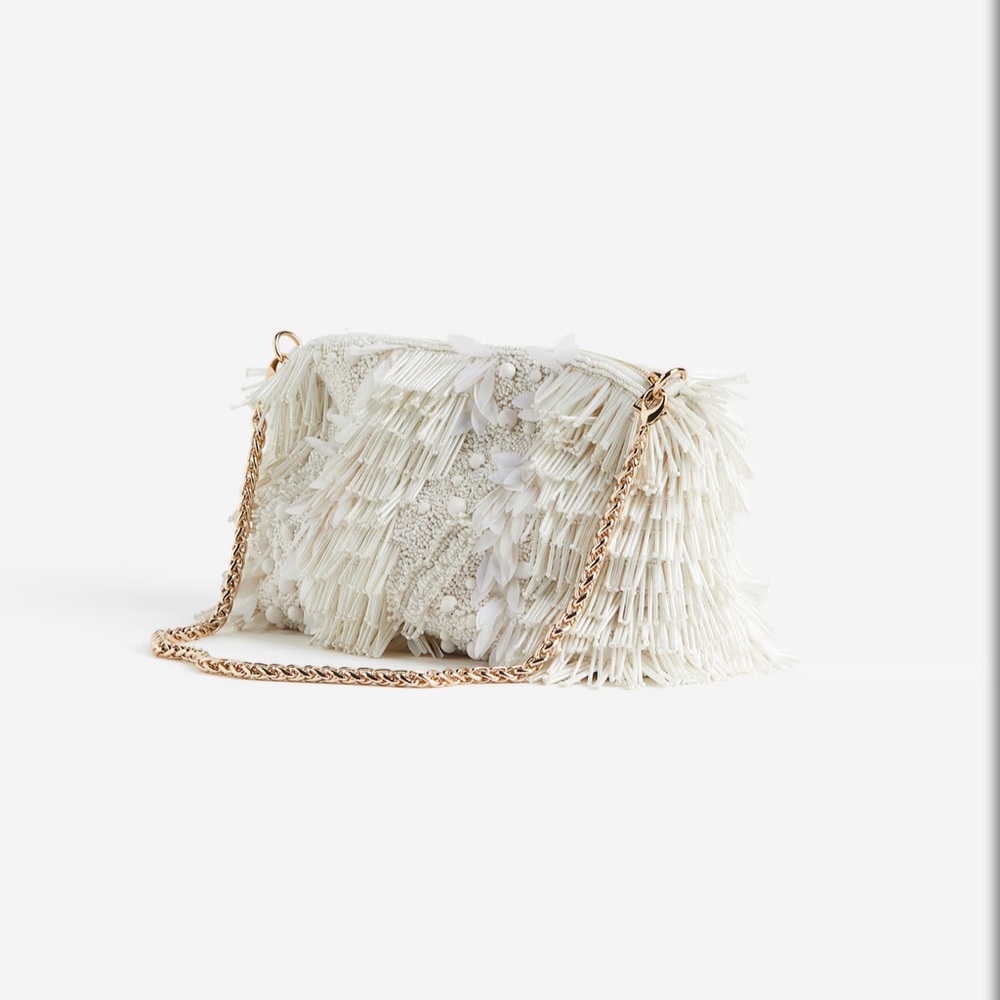 H&M Gold and White Beaded Textured Clutch Bag Purse NWT